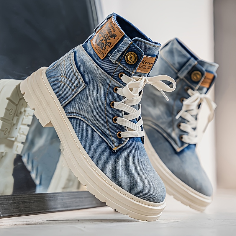 retro charm vintage style high top casual denim boots men Temu