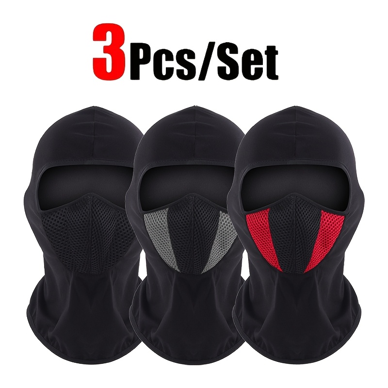 Image of 3pcs Outdoor Four- Hood For Men And Women, Motorcycle And Bicycle Riding Mask, Breathable And Warm Face Protection, Windproof And Dustproof Stylish Casual Balaclava Hat