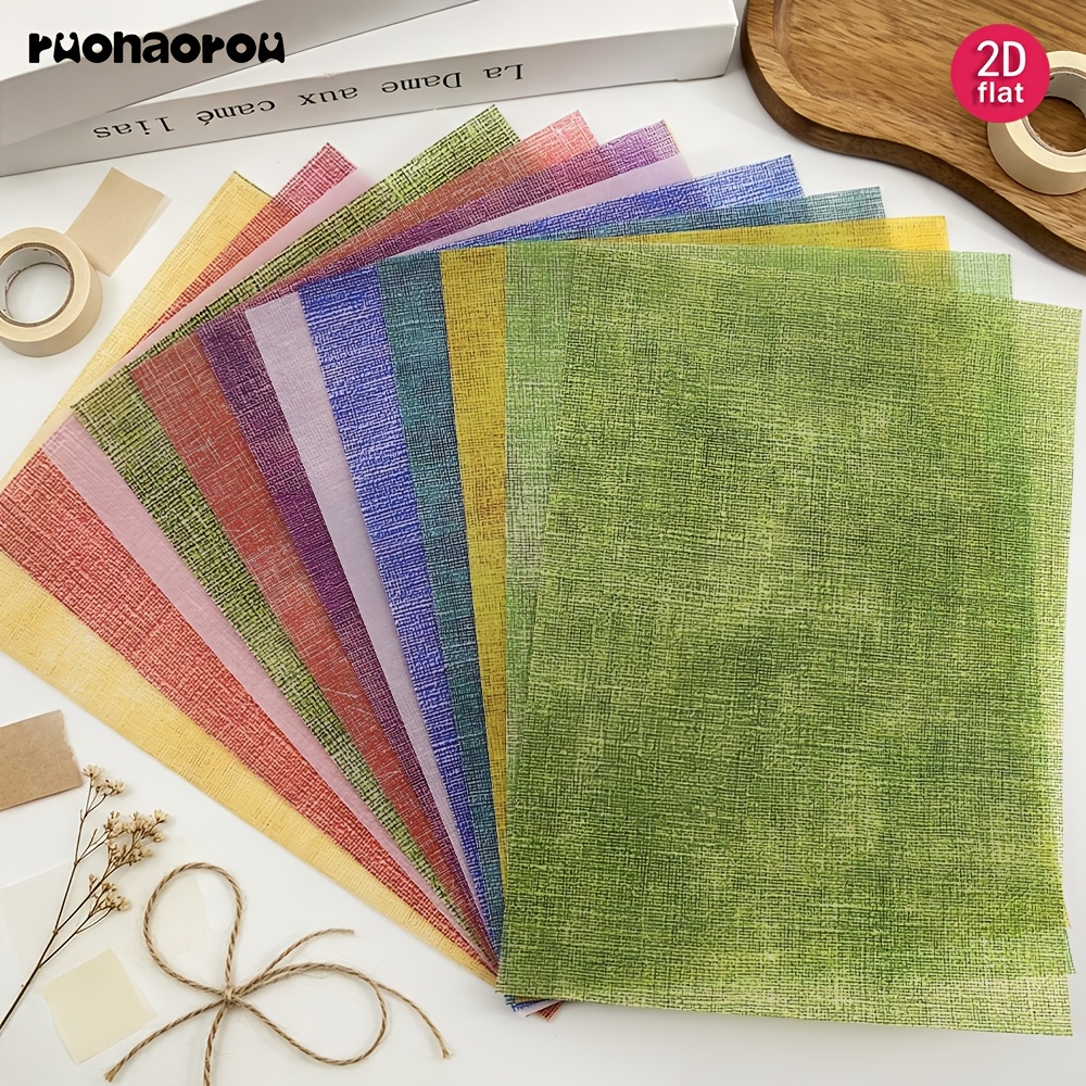 TEMU Ruonaorou 12pcs/Set Papier sulfaté de qualité supérieure, couleur unie, texture de lin, Junkjournal rétro, tissu de couleur unie, matériau de