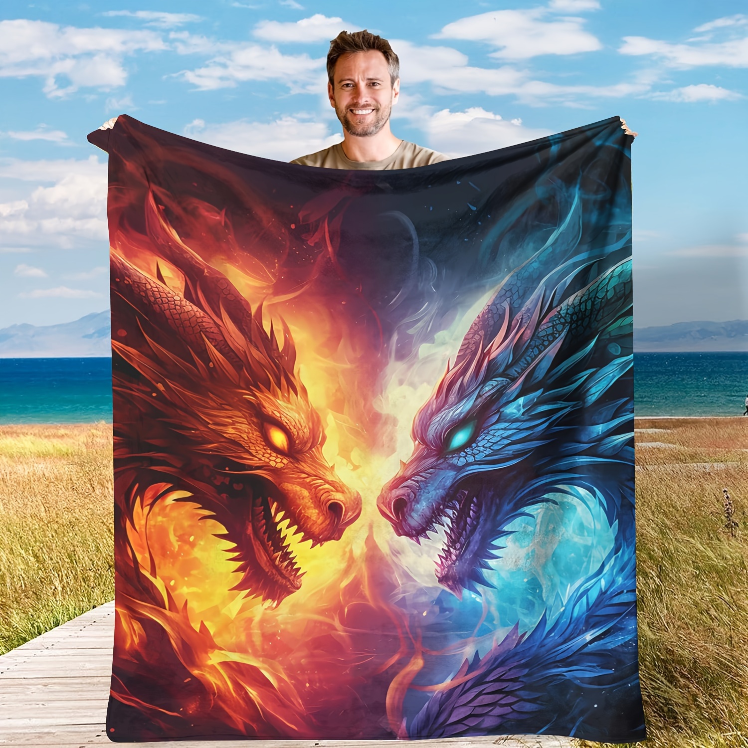 

Cozy Dragon-themed Flannel Throw Blanket - Soft, Warm, And Versatile For Couch, Bed, Office, And Travel - Gift Idea