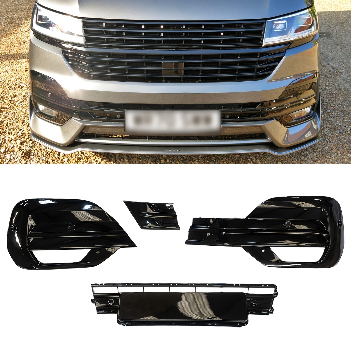 Front Bumper Lower Grille Trim Set With Inserts For Vw .1 Transporter 2020+, Not For Vw With 4 Front Parking Sensors
