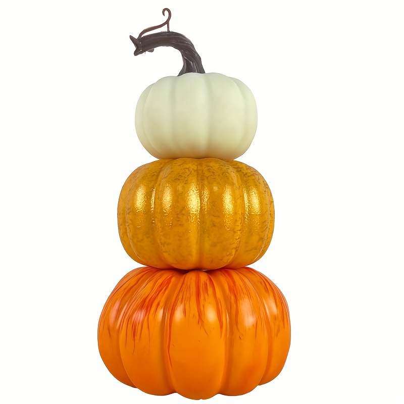 TEMU 1pc Artificial Harvest Pumpkin Decoration - Tiered Pumpkin Centerpiece With Orange, Beige, Teal - Outdoor/indoor Fall Decor For Thanksgiving, -
