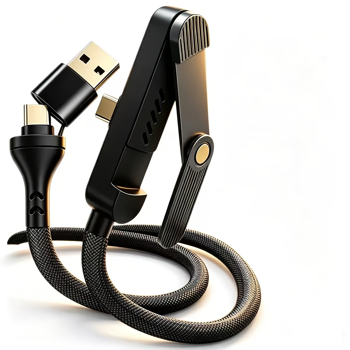TEMU 240w Fast Charging Cable, 2026 New Style With 360° Adjustable Foldable Phone Stand, 2-in-1 Usb A/c To Type-c Charging Cord, 1.5m Universal