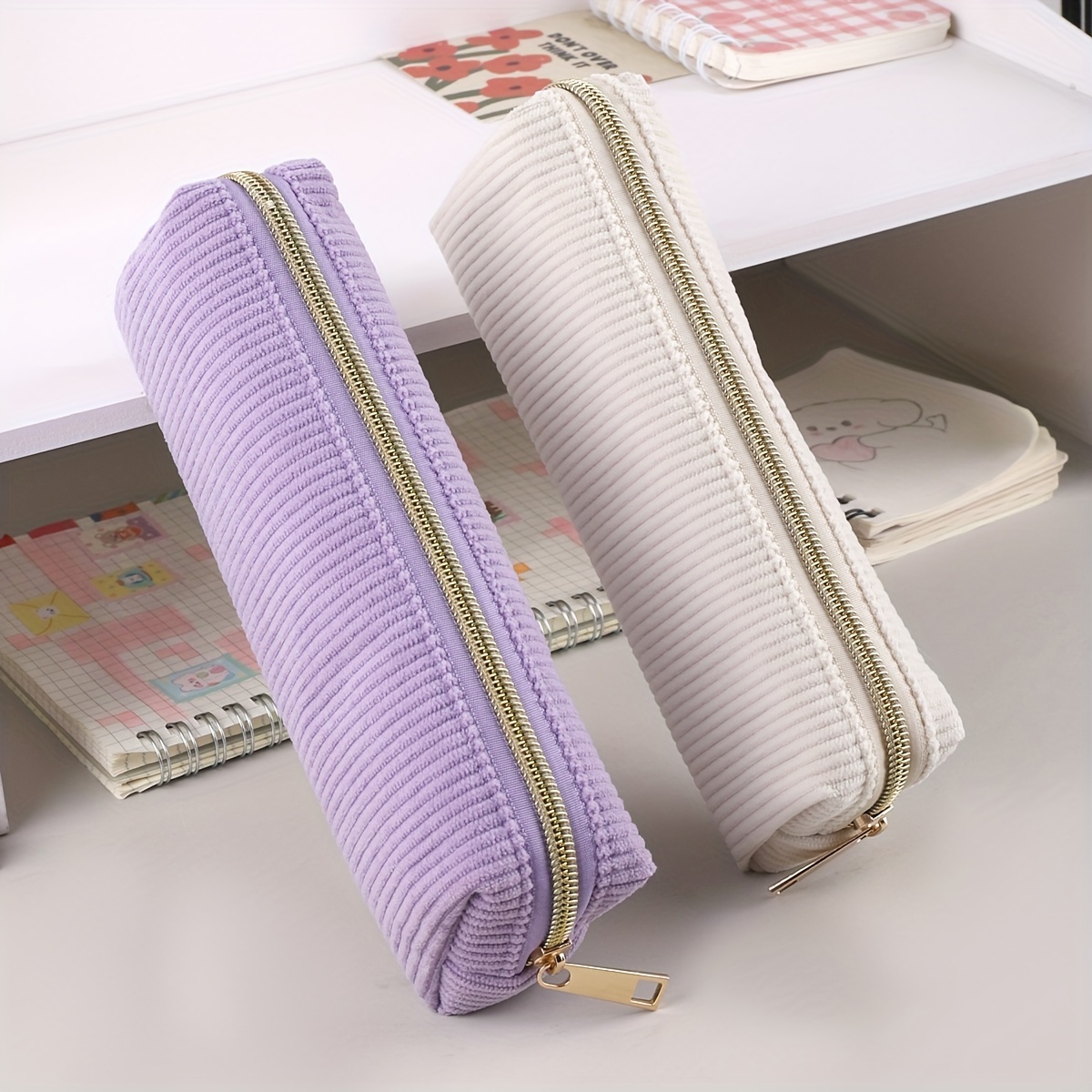 

1pc High-quality Corduroy Pencil Case, Simple, Fashionable, Spacious, School Supplies