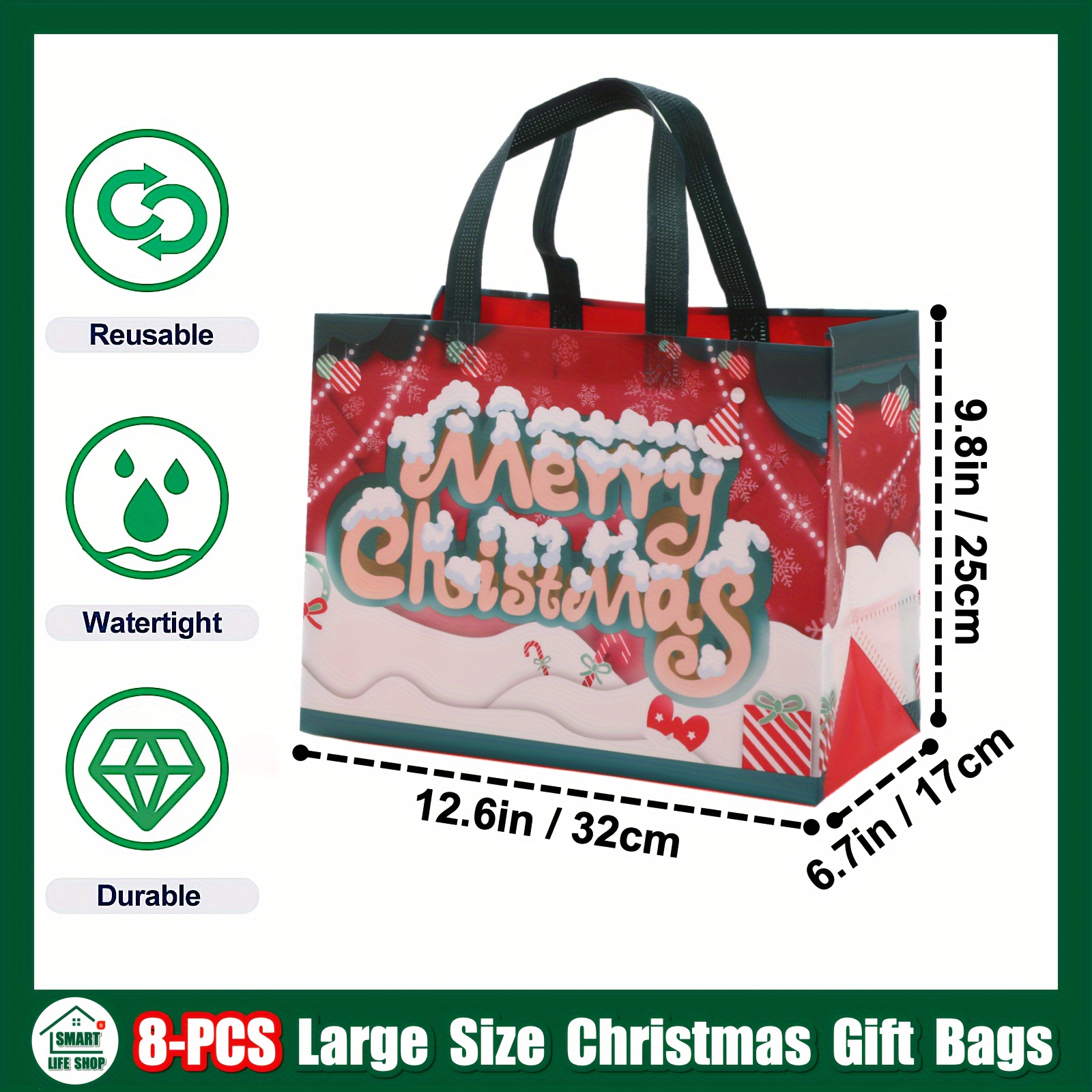 large christmas tote gift bags handles reusable non woven - Temu 