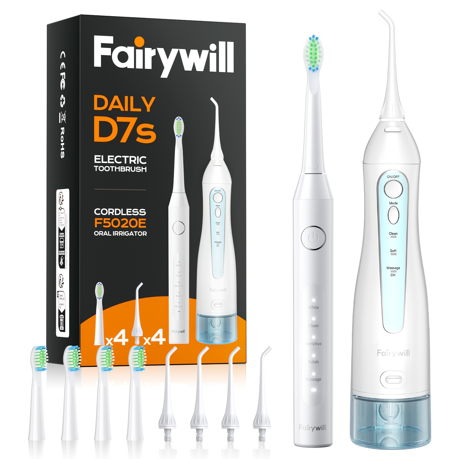 Fairywill Oral Irrigator And Electric Toothbrush Combo - 3 Portable Water Flosser Water Flosser For Teeth - 5 Electric Toothbrush Ideal Gift For