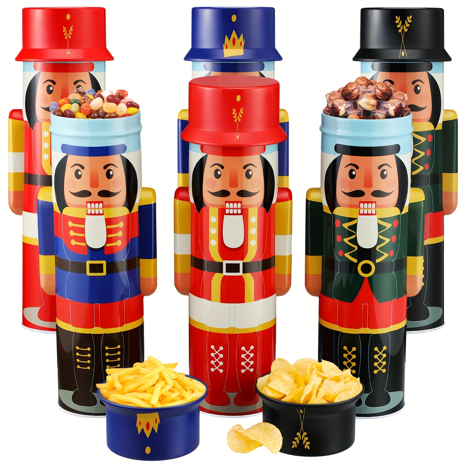 

6 Pack Nutcracker Tin Box Set Christmas Nutcracker Shape Design Food Tin Jar 3d Metal Cookie Box With Lid Candy Tin Containers For Gift Chocolate Wrapping Party Favor Supplies (nutcracker)