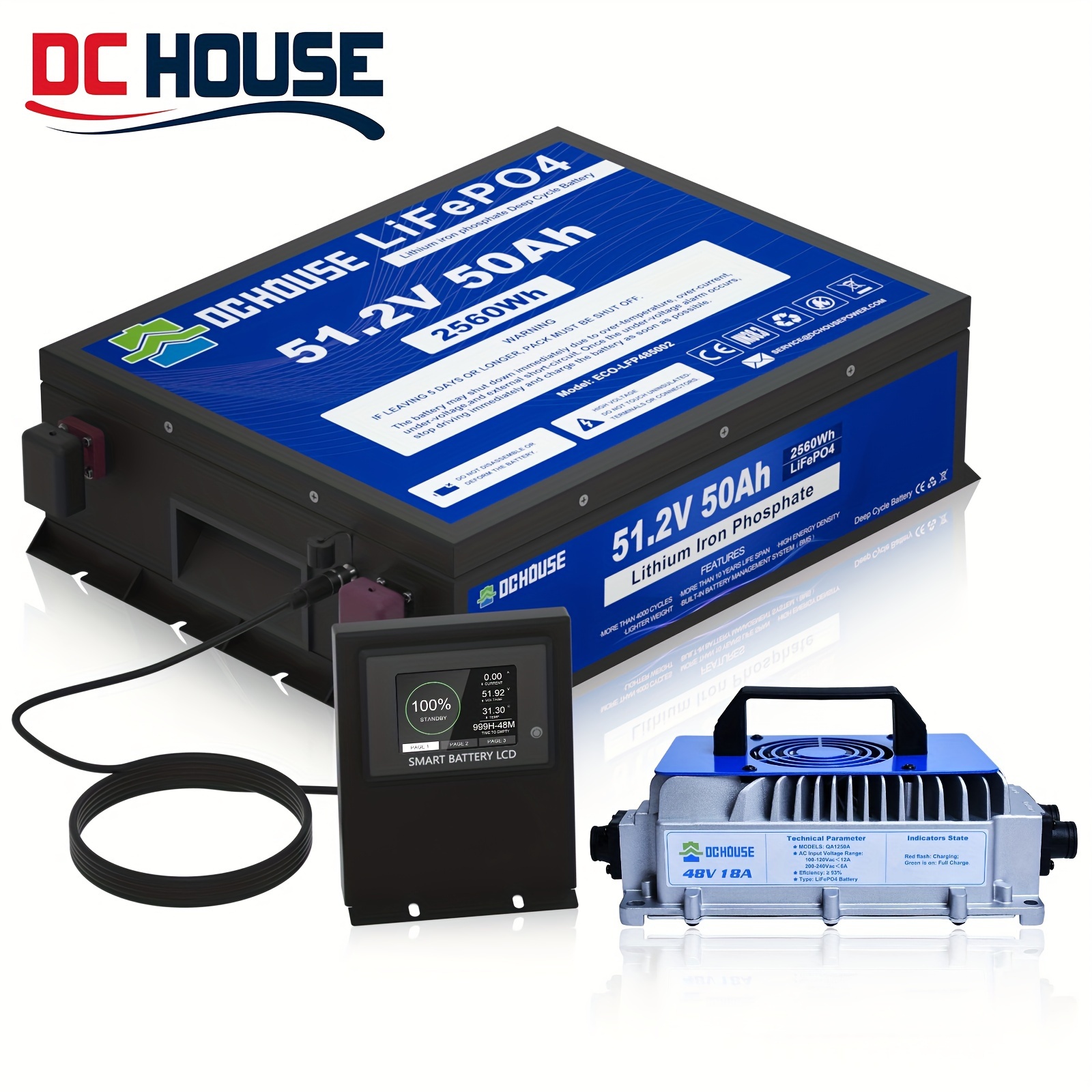 

Dchouse 48v 50ah Battery Golf 18a Charger , 4000+ , -cells, Low- Cut-off , Suitable For , Golf , Battery For Rv