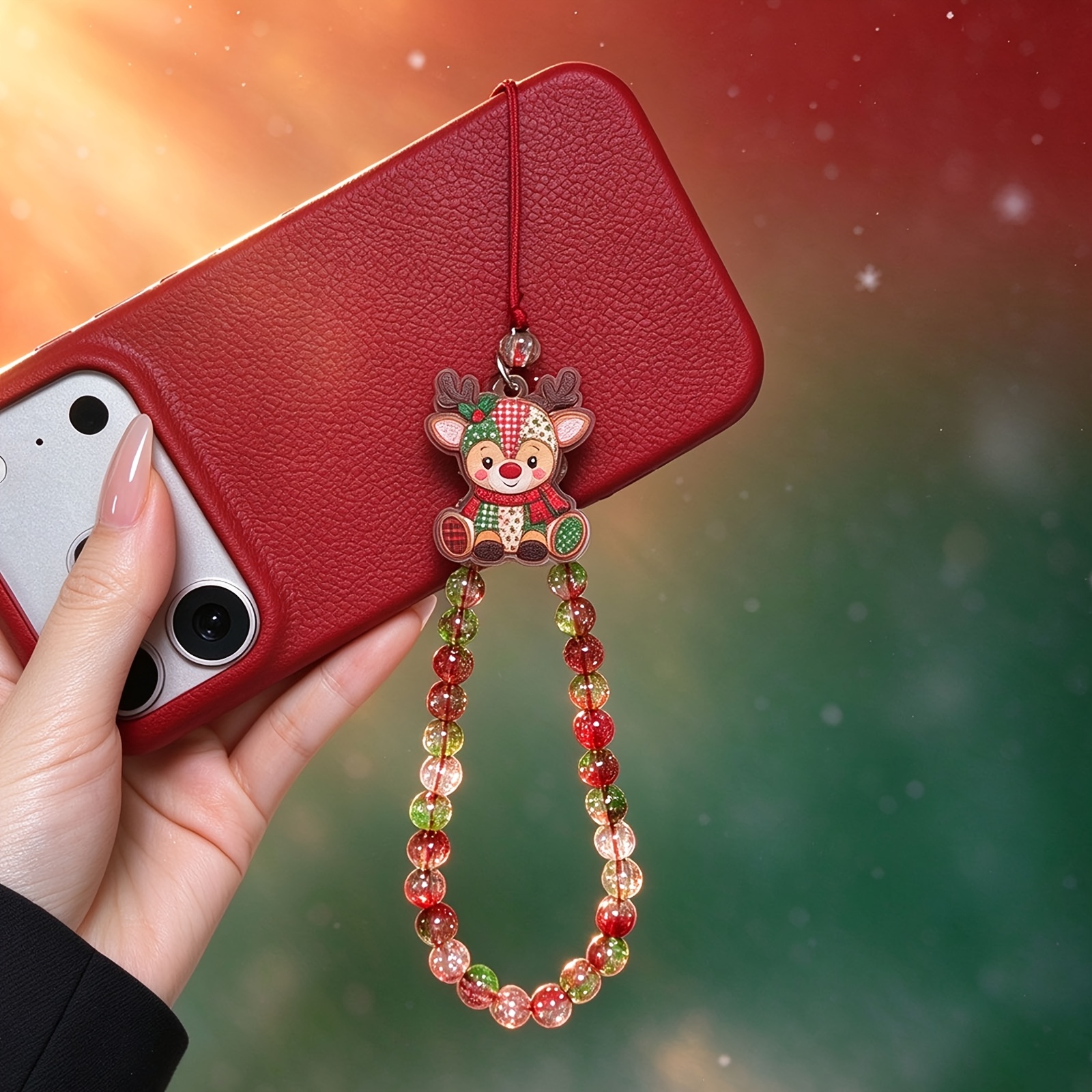 TEMU Breloque en acrylique au , Chapeau à Carreaux et Écharpe, Gland de Perles Transparentes , Couleur Festive. Compatible avec les séries Iphone 18