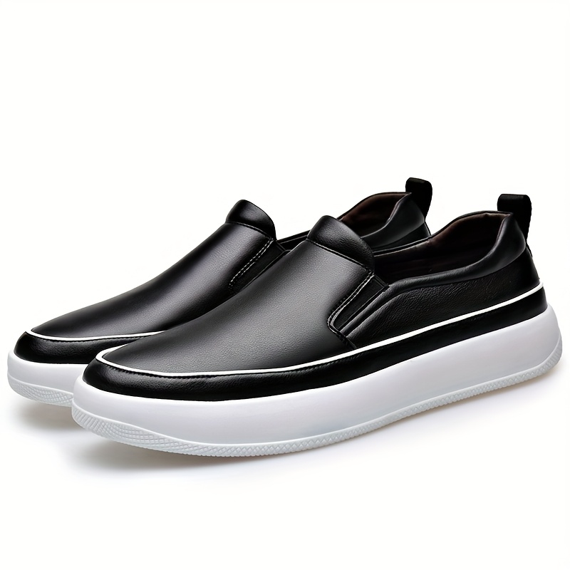 Men'S Plus Size Slip-On Loafers - Soft White Faux Upper, Non-Slip Rubber Sole, Black Stitching, Comfortable for Casual Attire & Vacation, Everyday Shoes | Neutral Shoe Look | Synthetic Cover Shoes, Dressy Shoes