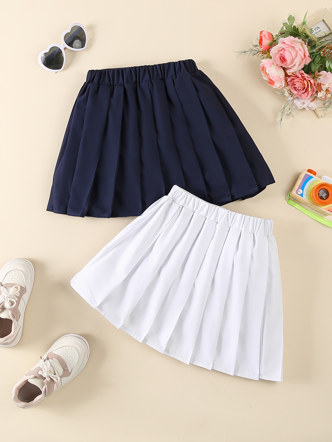 2pcs girls pleated skirt set navy blue white hem Temu New Zealand