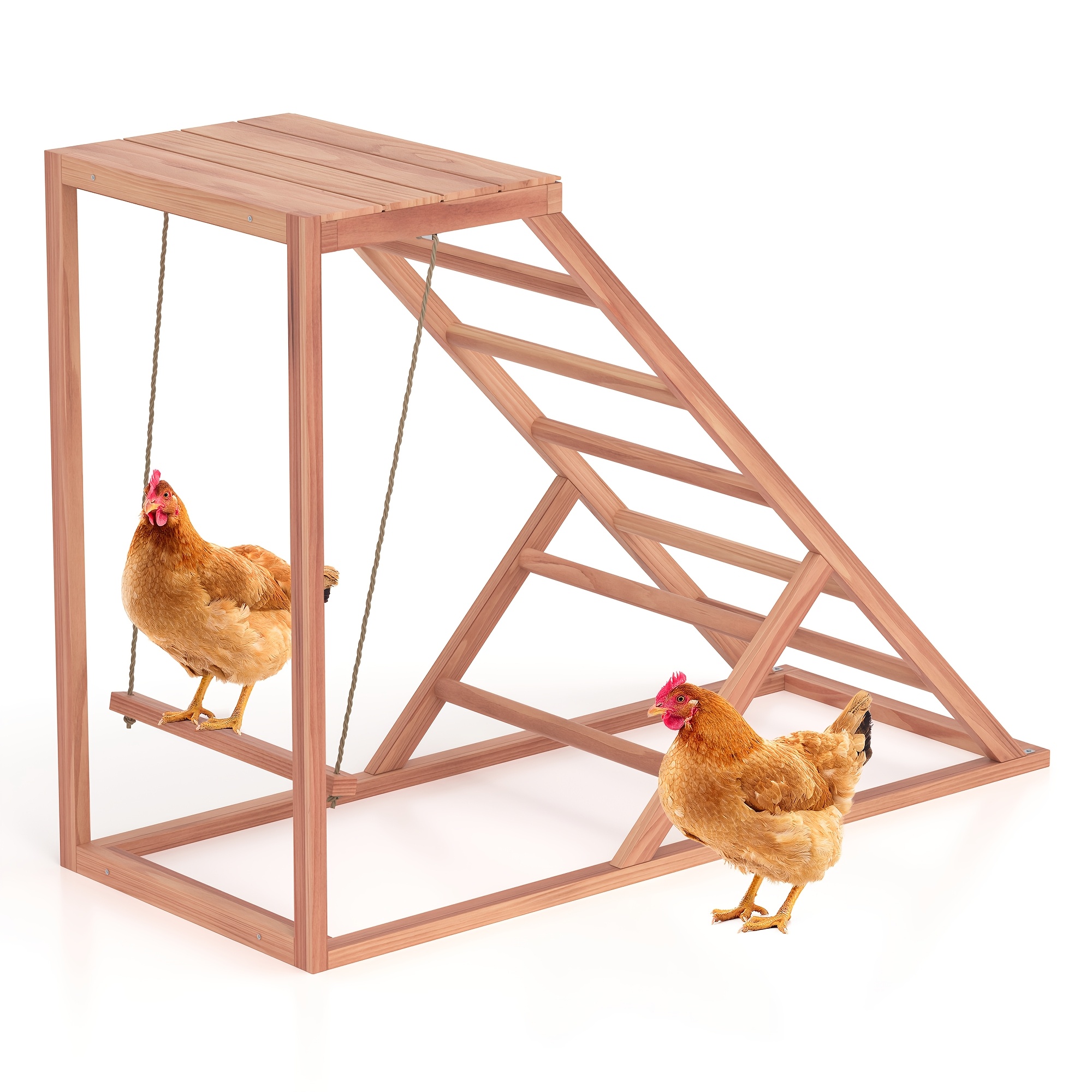 Grezone 2-Tier Wooden Chicken Roost With Swing Toy | Fun Activity Perch For Coop
