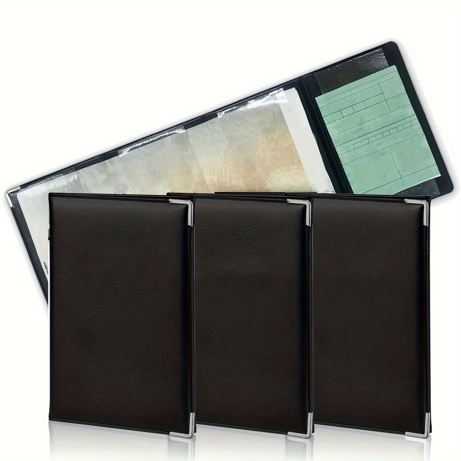 3pcs 4-fold Black Card Holder In Faux Leather For Vehicle Documents, Insurance & License – Elegant, Compact, And Durable