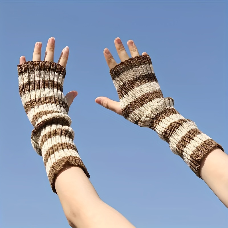 

Striped Fingerless Arm - Gloves, Touch Compatible, Decorative Sleeve For Use