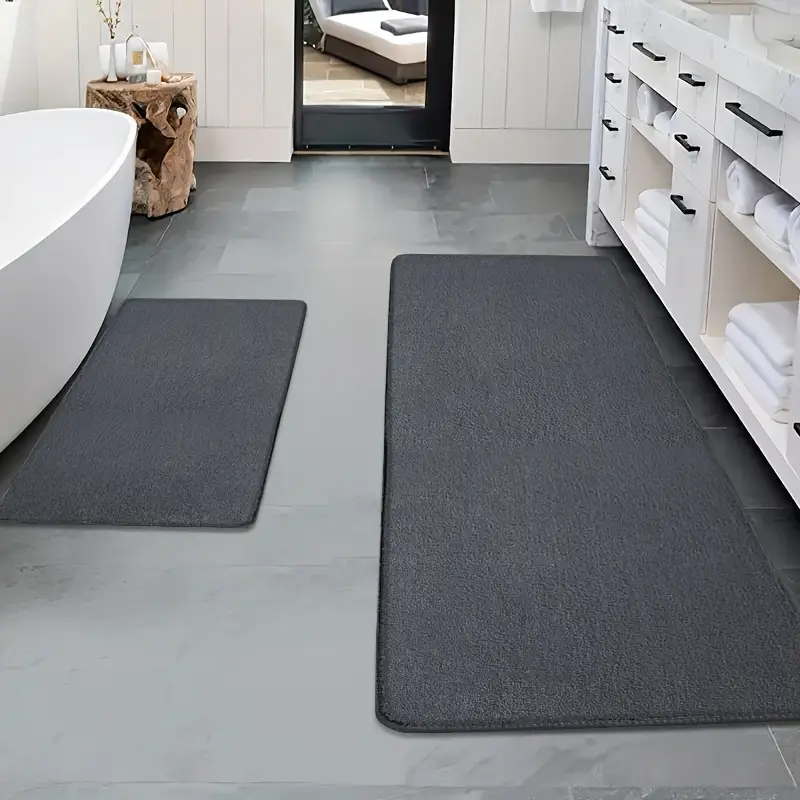 2pcs thickened flannel bathroom absorbent floor mat set furry bathtub non slip mat entrance mat Product details 1