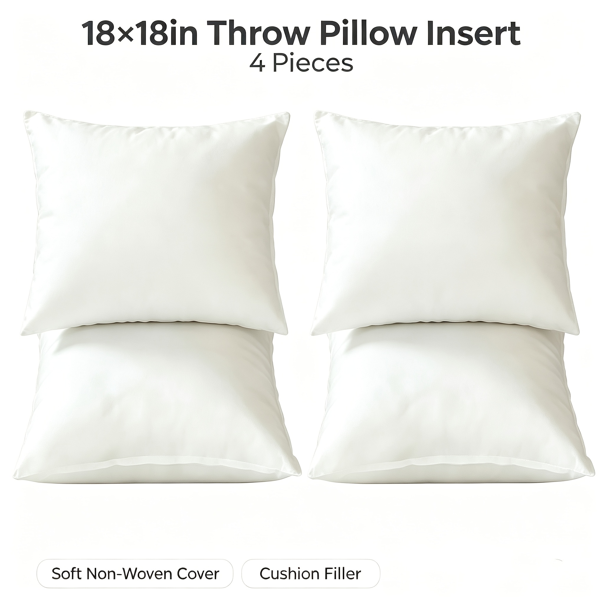 TEMU 2/4pcs Decorative Square Pillow Inserts High Elastic Cotton Filled Soft Fluffy White Cushion Inner Suitable For Patio Cushions Indoor Long Sofa