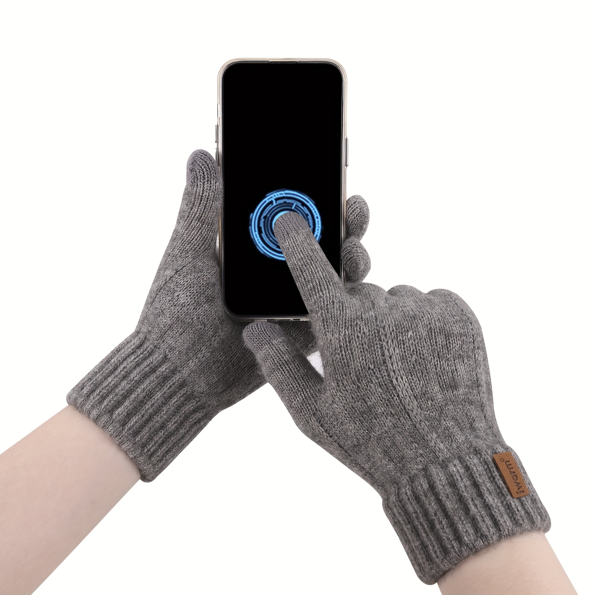 a pair of alpaca fleece   screen gloves suitable for   long distance travel cycling ideal for gift   knit fabric hook and loop closure 2