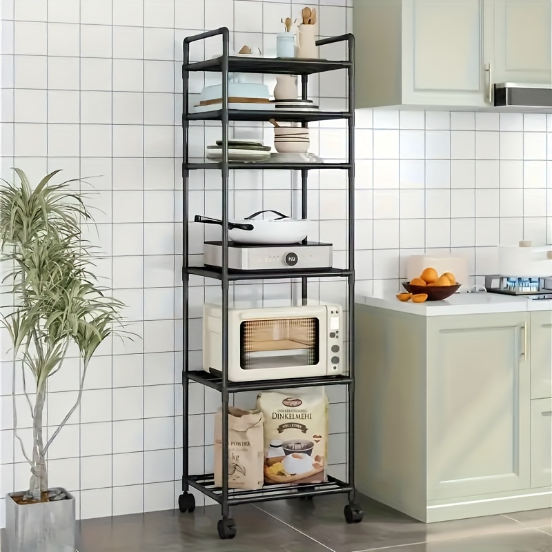 TEMU Adjustable Rolling Storage Cart With 6 Tiers, Equipped With Wheels And Hooks - Suitable For Kitchen, Bedroom, Bathroom Multifunctional Storage
