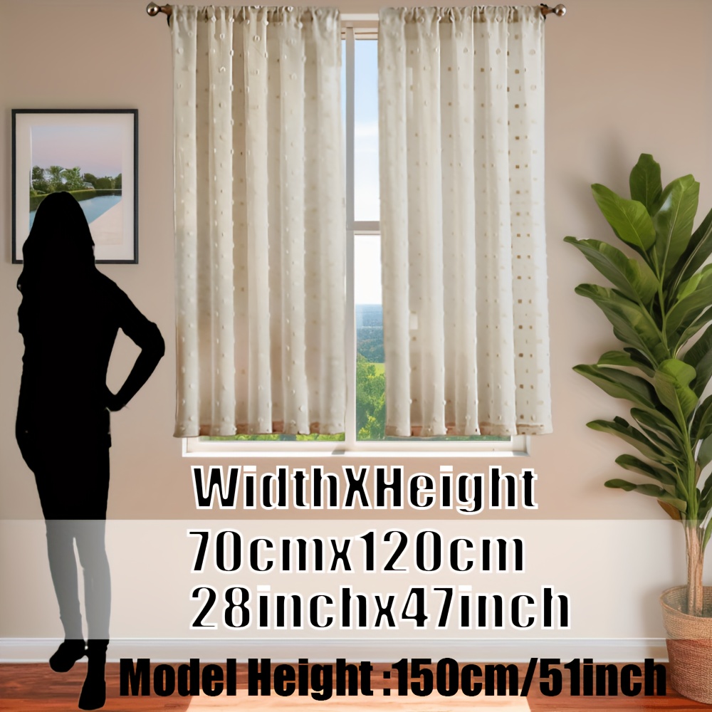 TEMU 2 Panels Cosennatur Beige Polka Dot Pom Pom Tier Curtains, Elegant Tufted Cafe Curtains For Small Window, Breathable Lightweight Privacy Drape