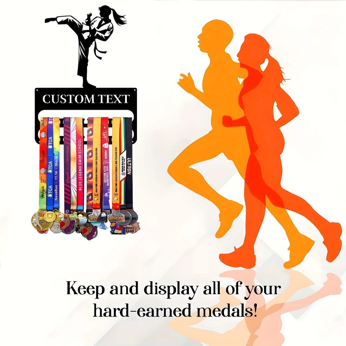 Karate Metal Medals Holder Sports Medals Display Hanger Rack Taekwondo Athlete Winner Awards Wall Mount Decor Frame Case 20pcs Hooks Gifts Gymnastics Runner