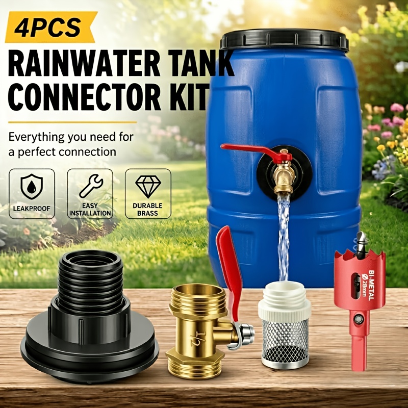 TEMU 4pcs Set [2026 Upgraded Version] Heavy-duty Brass Bucket Valve Kit With Hole Opener And Filter Screen, 1/2' Male Threaded Water Tank Adapter,