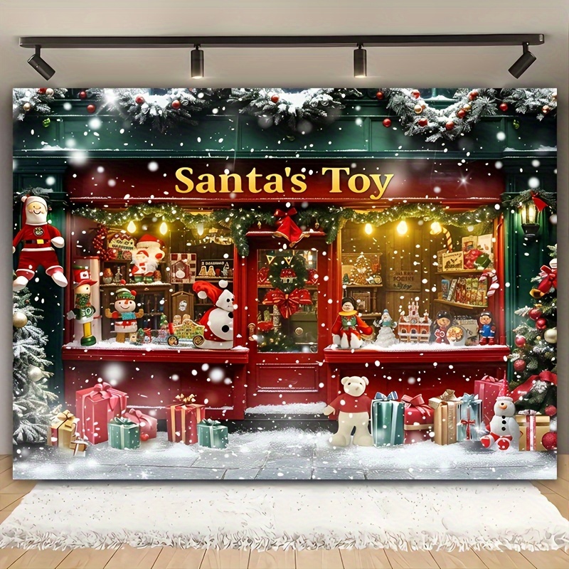 

Christmas Scene Backdrop Fabric, Theme Polyester Rectangle Photo Background, Clip Attachment, Universal Holiday Decoration For Home, Outdoor, , Live Streaming - Power-free Use, 39x59 Inches