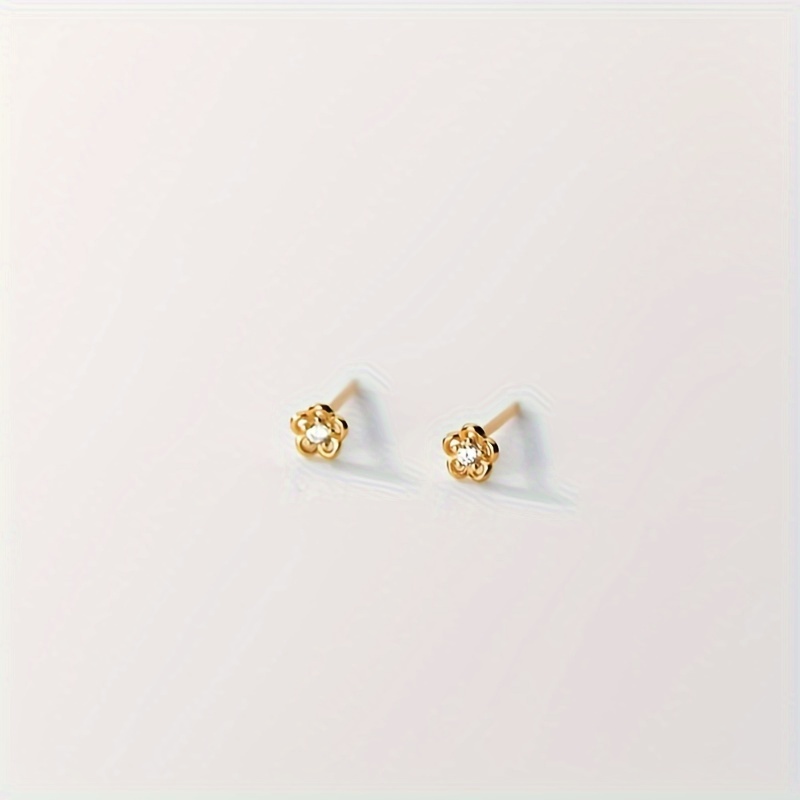 TEMU 1 Pair Delicate And Elegant Style Zirconia Flower Small Stud Earrings For Women Delicate And Cute Mini Earrings Fashionable And Versatile