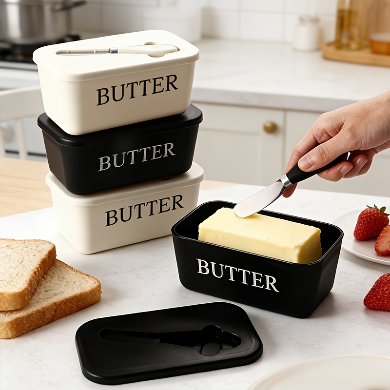 a set of elegant plastic butter dish with lid   kitchen baking or gifting features a sealed design to prevent   freezer   and easy to   ideal for home use weddings camping parties and outdoor activities