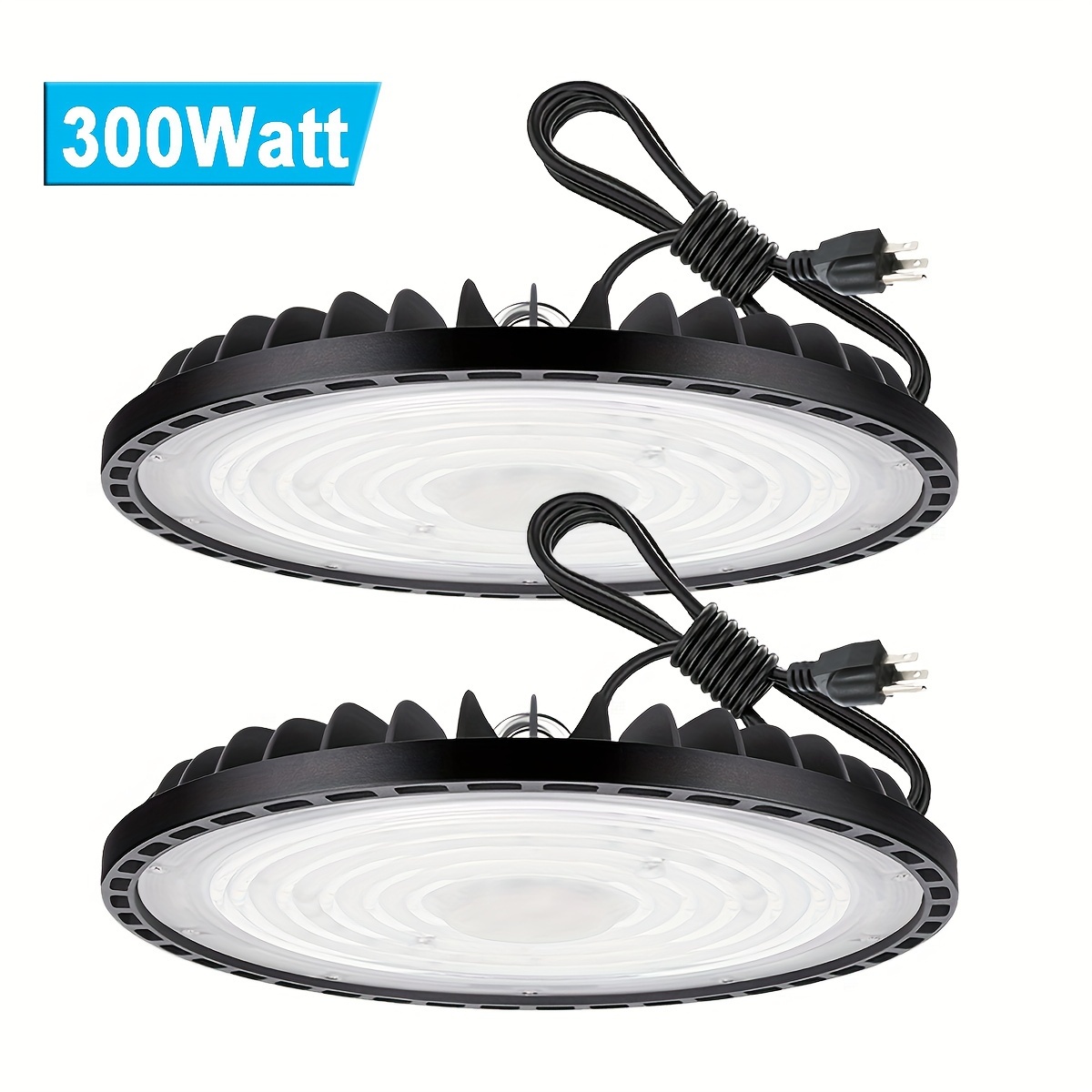 TEMU 2pcs 300w Ufo Led High , Cold White 6000k, 90-277v, Led Commerial Lighting Fixtures, With 4ft Us Plug, For Warehouse Garage Industrial Workshop