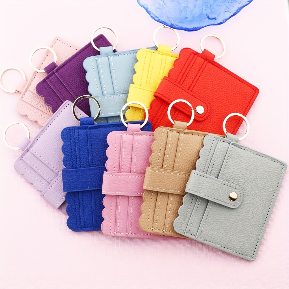 

Chic 24-slot Leather Card Holder With Keychain - , Easy Clean, Snap Closure