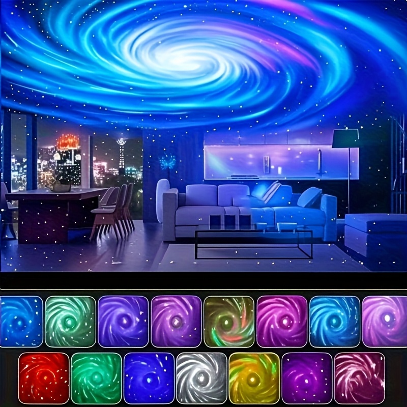 Proiector Rotativ Cer Înstelat Aurora Boreală, Proiector de Stele LED cu Telecomandă, Efecte de Iluminat Mobile, Cuplare USB, Proiector de Stele Galaxie cu 16 Culori de Lumină, pentru Decorațiuni de Nuntă, Petreceri de Sărbători, Decor Cameră Roz, Lumină de Tavan, Proiector pentru Home Theater