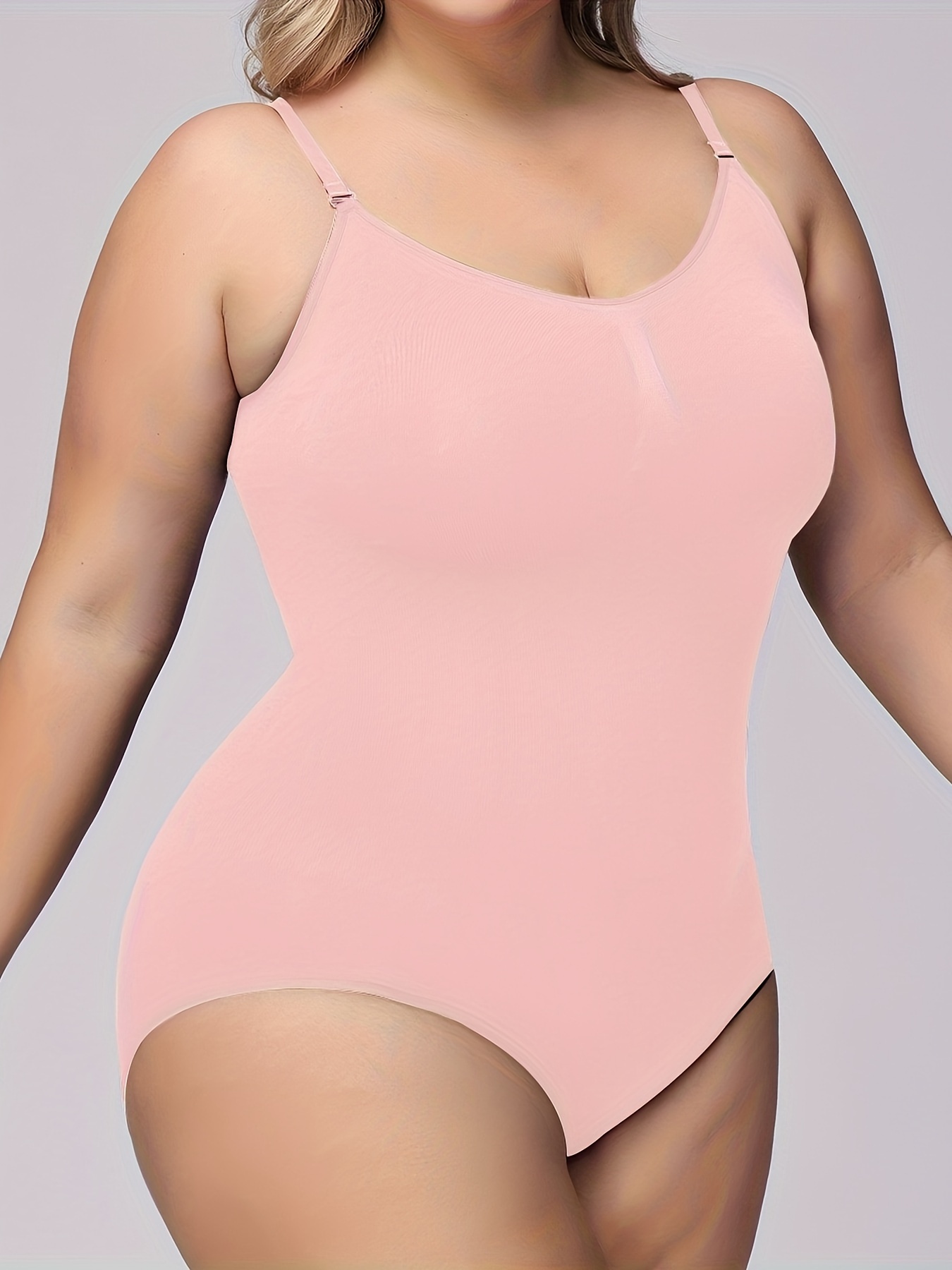 Women's Plus Simple Shapewear Bodysuit, Plus Size Solid Seamless Tummy Control Slimming Adjustable Body Shaper