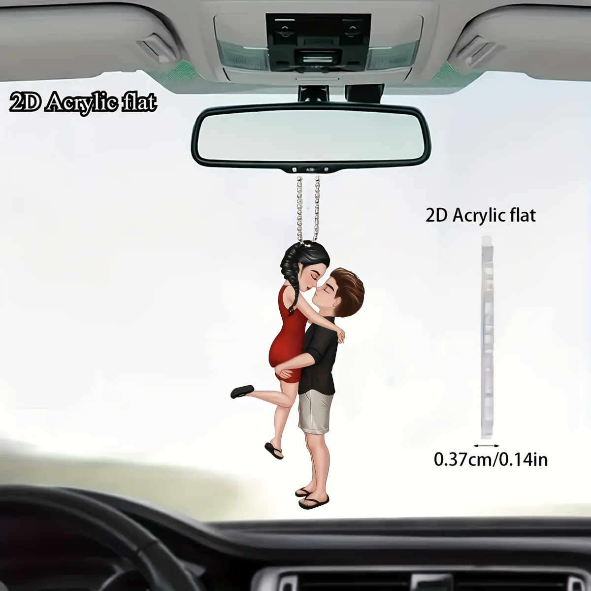 TEMU Colgante de Espejo para Auto Acrílico 2D , 1 Pieza - Pareja Besándose con Corazones y Cupidos - Decoración para Espejo Retrovisor, Regalo para ,