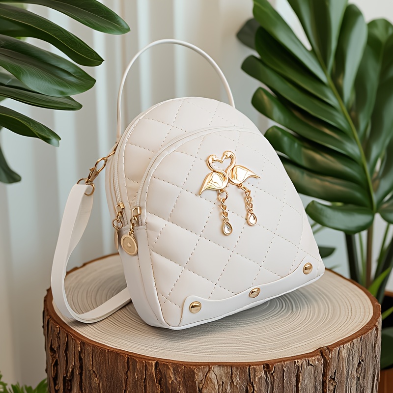 TEMU Mochila de de color liso, a y elegante, para mujer con decoración de , se puede usar como bandolera o mochila, teléfono y cosméticos, correas de