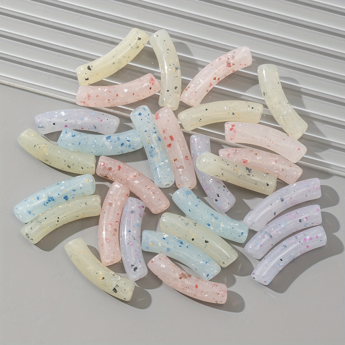 Image of 15pcs Acrylic Mixed Color Powdery Soft Small Curved Tubes - Suitable For Creative Making, Crafting, And Bracelet Design - Ideal For Handmade Accessories And Fashion Projects Beads & Bead Assortments