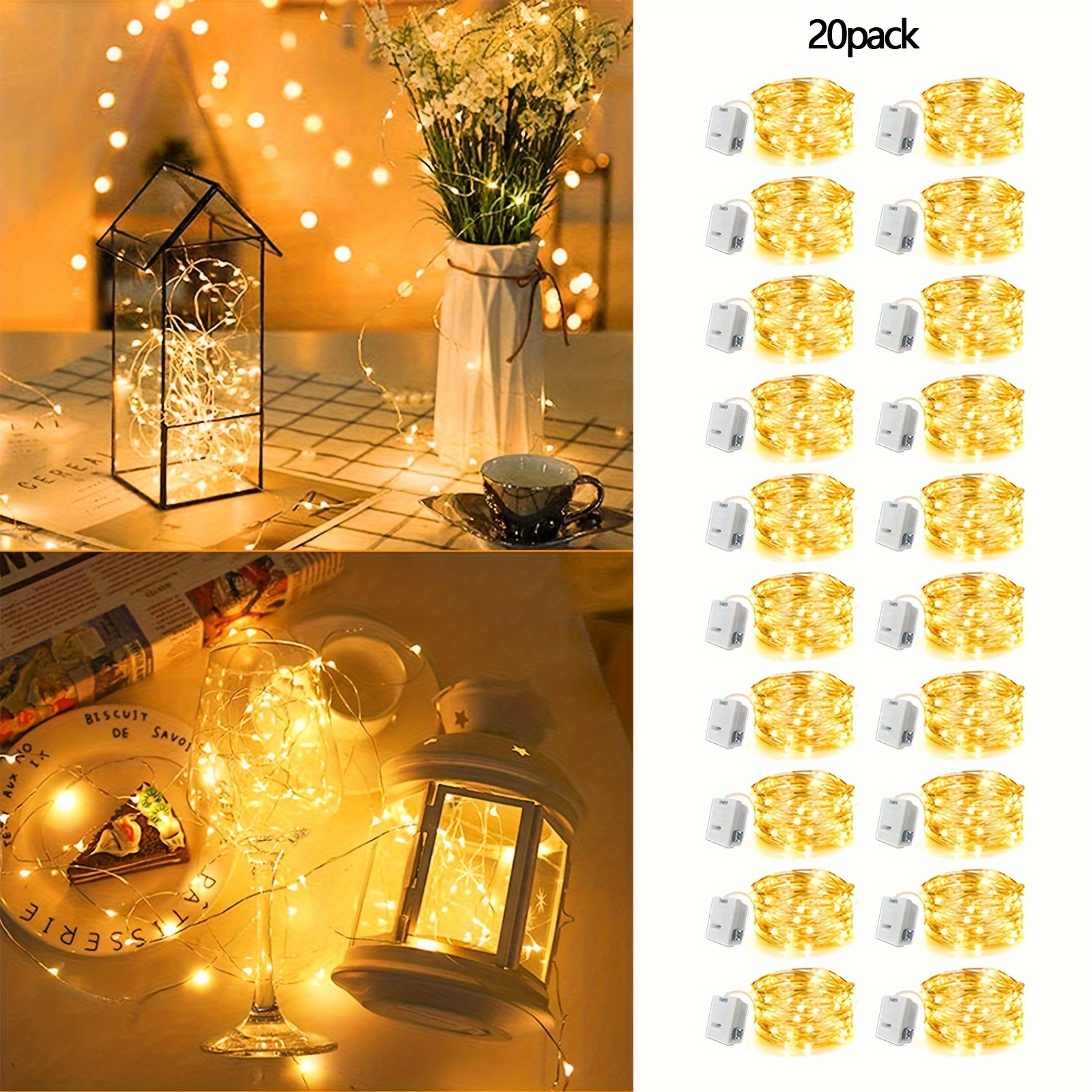 TEMU 20 Packs Fairy Tale Lamp, Battery Operated String Light, 6.5ft 20 Led Mini String Light, Firefly Star Light, Diy Bedroom, Suitable For Wedding, Party, Holiday, Christmas (flashing)