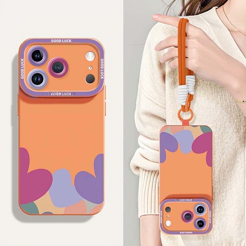 TEMU Phone Case: Suitable For Iphone 18 Pro Max 17 16 15 14 13 12 11 Long Crossbody Lanyard Phone Cases, Short Cord , Handy Creative Orange Soft