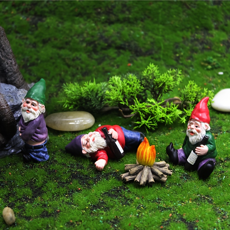 

4-piece Rustic Dwarf Garden Statues - Resin Craft For Outdoor & Indoor Decor, Perfect For Lawn, Bookshelf, And Entryway