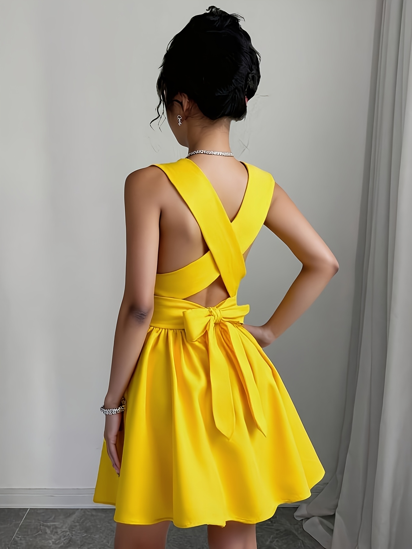 womens romantic elegant wedding guest solid color cross - Temu Mauritius