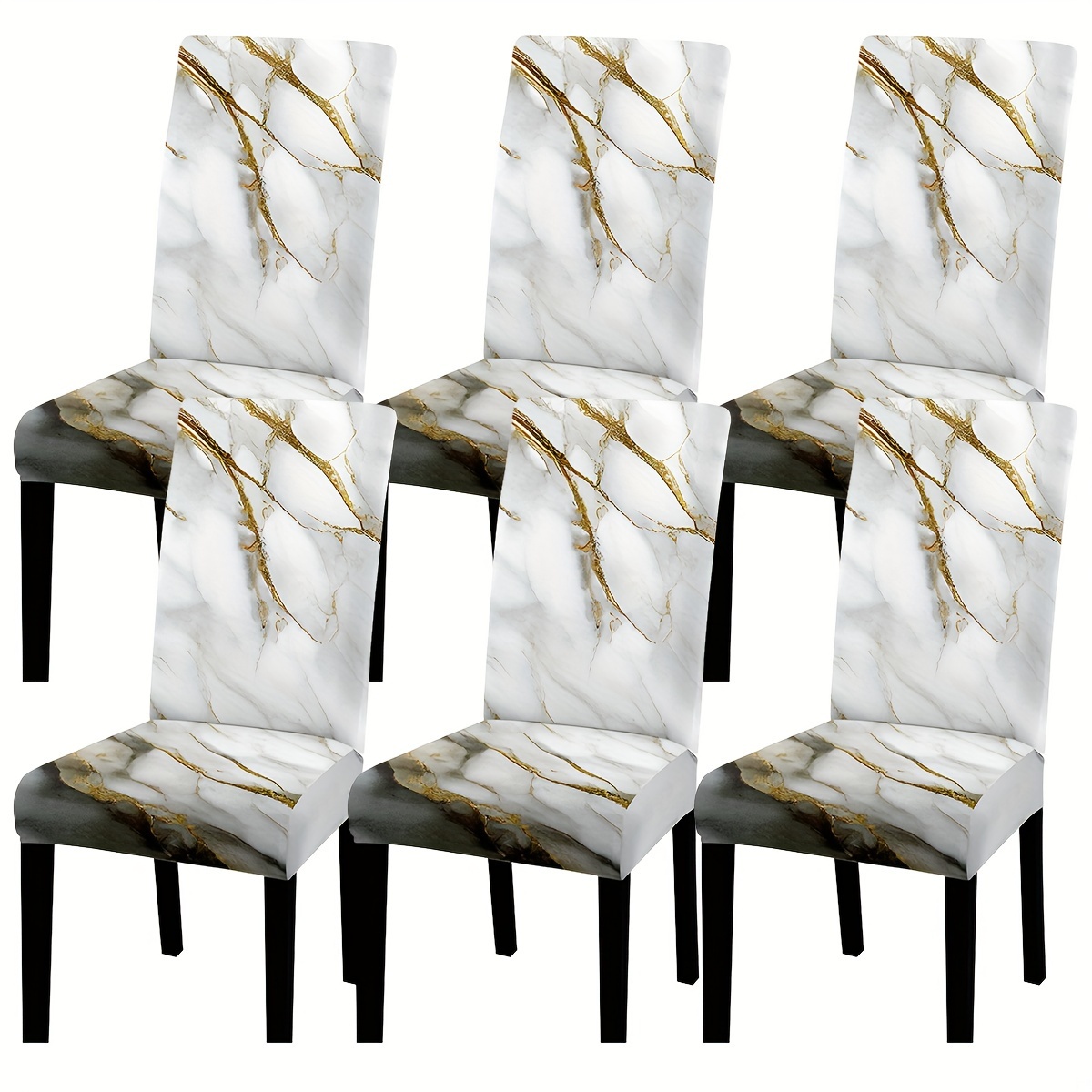 

4/6-piece Classic Marble Print Chair Covers - Soft, Elastic, And Machine Washable For Perfect Fit And Durability