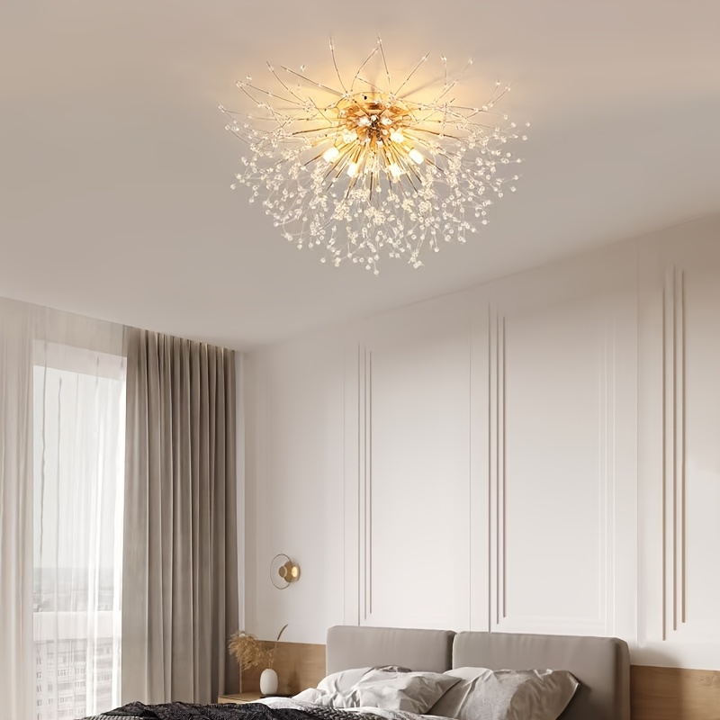 Modern Dandelion-Shaped Crystal LED Ceiling Light with 3-Color Changing Bulbs - Elegant Chandelier for Dining Room, Living Room, or Bedroom - Wall Switch Controlled (Remote Not Included), Bedroom Chandelier | Contemporary Ambiance | Metal Construction, Chandeliers for Ceiling