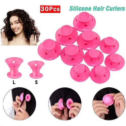 30pcs set of pink silicone hair curler 15 small 15 large multifunctional styling tool that can shape curly hair without heating safe hair care tool