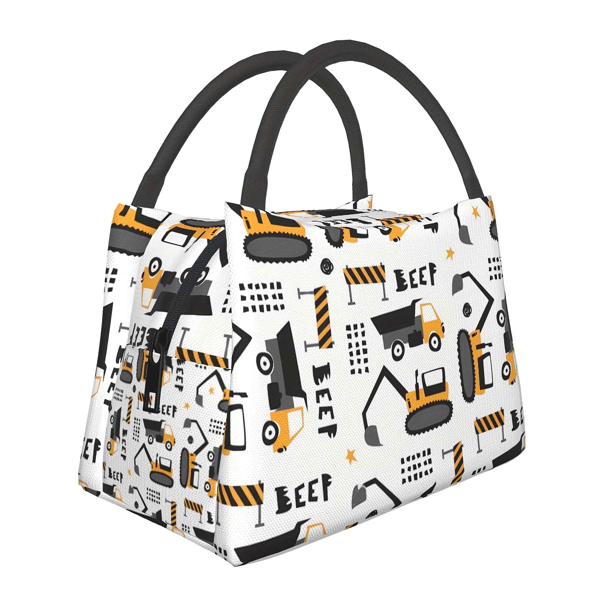 TEMU 1pc Excavator Truck Pattern Reusable Cooler Bag, Insulated Lunch Bag, For Camping Picnic Beach Essentials, Suitable For School, Classroom,