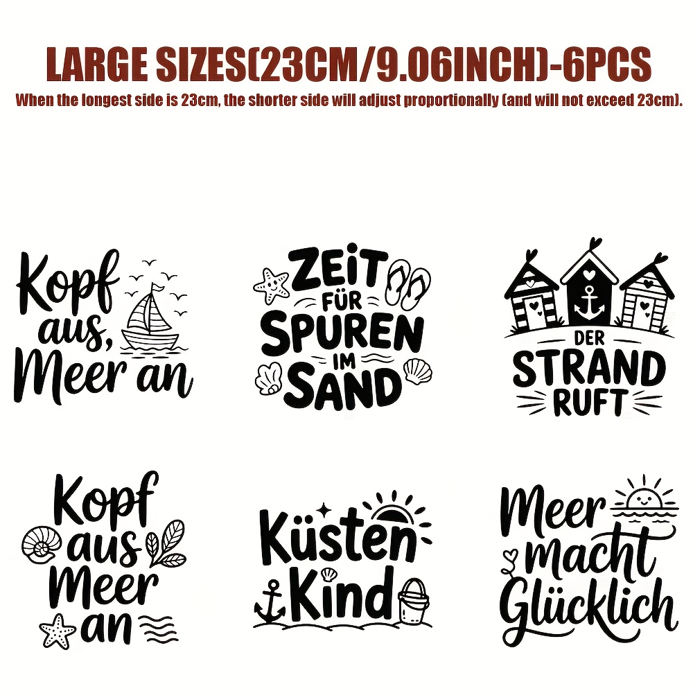 E-shop Set mit 6 deutschem nautischem Ozean-Design - "The Beach Calls" für Eltern-T-Shirt-Transfers, Sublimationsdesigns erhältlich im Großhandel,