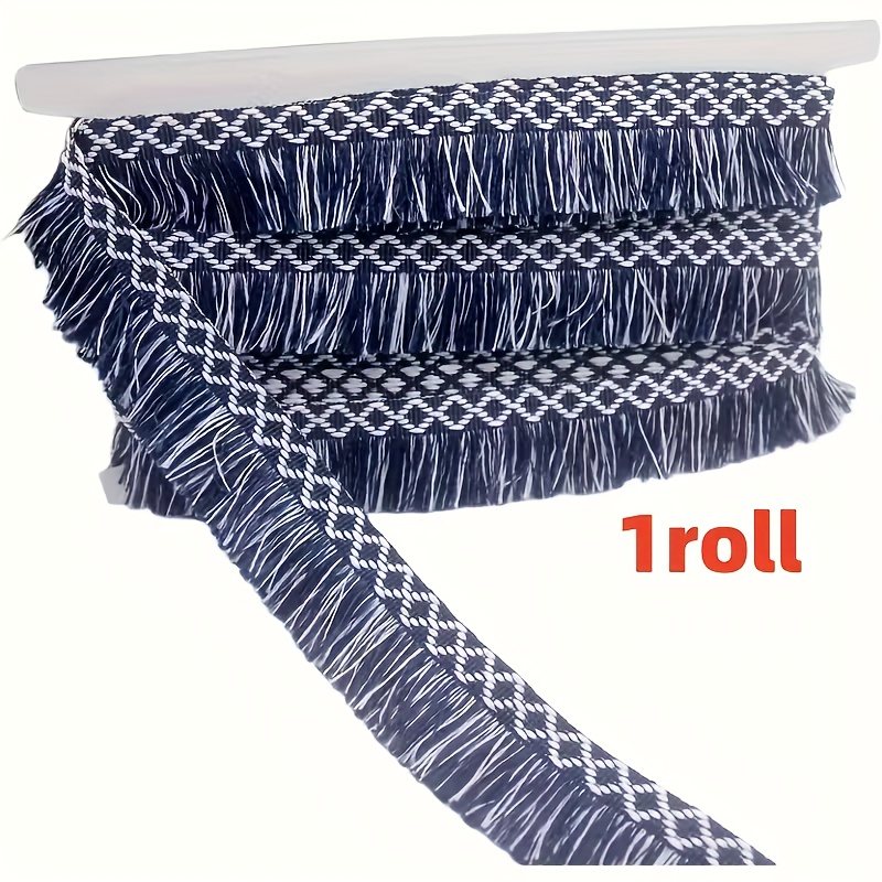 E-shop 78,7" Marineblau Geflochtene Diamantband-Spitze mit Ethno-Quastenbesatz – Geflochtene Bänder für DIY-Vorhänge, Kleidung & Wohnaccessoires –