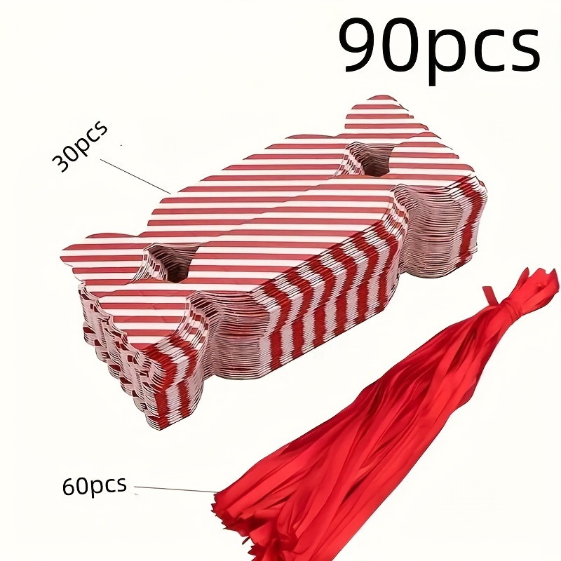 

90pcs Red Striped Gift Boxes With Ribbons, Paper Gift Bags For Wedding, Birthday, Housewarming, Carnival, Christmas, Thanksgiving, New Year, Graduation - Party Favor Packaging