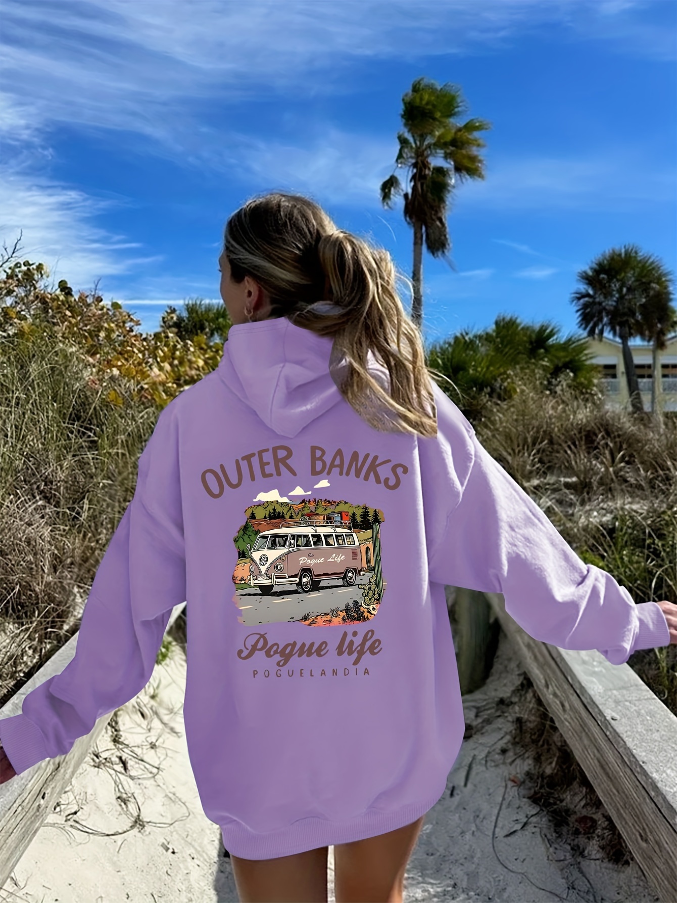 outer banks life graphic print hoodie casual polyester Temu