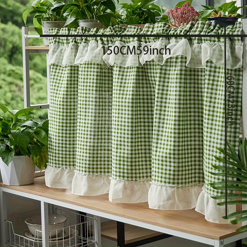 E-shop 1 Stück Frische und modische kleine -Lace-Kaffeuvorhang - Traditioneller Stil, halbtransparenter Polyester mit Stangenfach, Augenloch und