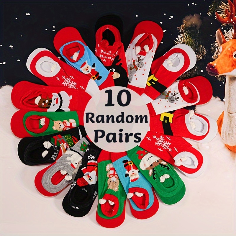 

10 Pairs Christmas Cartoon Socks, Cute & Novelty Invisible Boat Socks, Women's Stockings & Hosiery