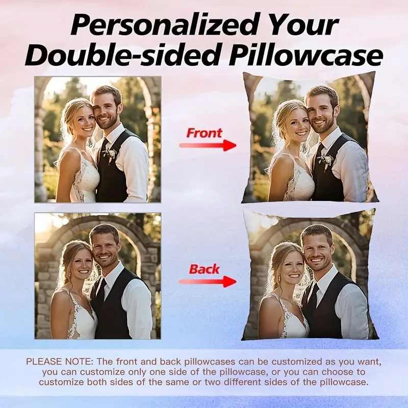 1pc personalized double sided custom photo pillow case zippered closure machine washable polyester pillowcase for couples families pet lovers custom front back prints ideal gift for home sofa bed car decor birthday anniversary christmas present sofa accent piece smooth texture Product details 1